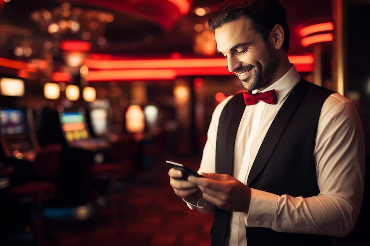 Antarmuka permainan slot mega4d dengan gulungan dan tombol kontrol